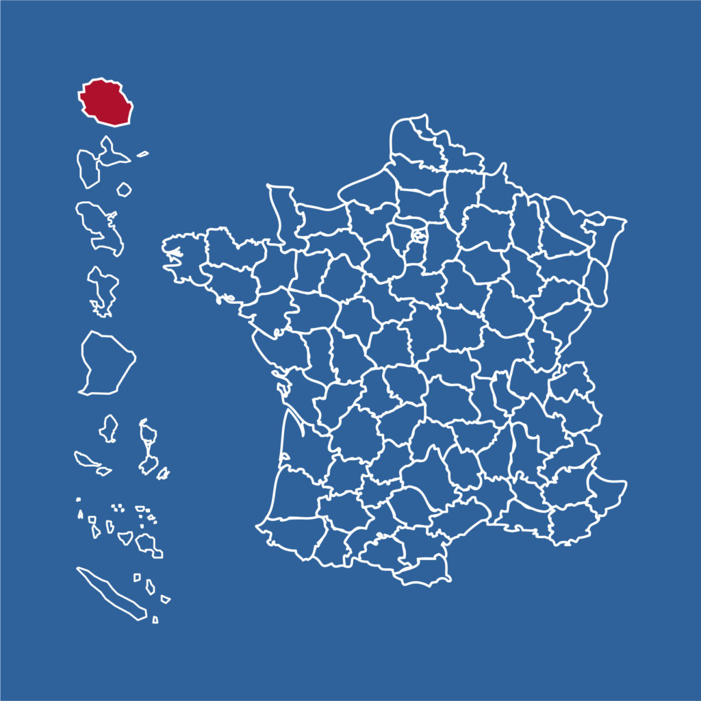 Carte schématique de la France avec ses départements coloriés.